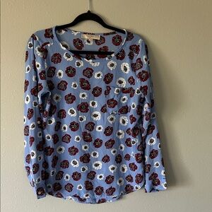 LOFT Blue and Red Floral Top